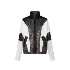 LOUIS VUITTON® - Sporty Color-blocked Zip-up Parka - Black Louis Vuitton Leather Jacket, Luxury Sporty Parka, Luxury Sporty Nylon Parka, Saint Laurent Men Outfit, Louis Vuitton Zip Up Jacket, Luxury Nylon Track Jacket With Double-lined Hood, Louis Vuitton Gifts, Spring Sandals, Stole Scarf