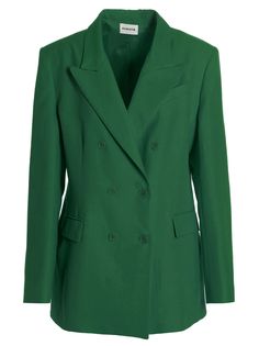 'Raisa' linen blend blazer with double-breasted button closure, pockets, long sleeves, back vent. Composition: 72% viscose 28% linen Linen Color, Blazer Vest, Green Jacket, Blouse Dress, Blazers For Women, Outerwear Women, Business Fashion, Flip Flop, Linen Blend