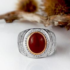 Men's Gemstone Ring with Natural Red Agate Cabochon in 925 Sterling Silver #jewelsformen #mensaccessories #ringforman #mensstyle #giftforhim #giftforman #emerald #sapphire #ruby #diamondring #silverring #goldring #mensring #ring #statementring #gemstone #studearrings #mensearrings #goldjewelry #silverjewelry #chains #braceletsformen #jewelryformen #classicstyle #brandjewelry #designerjewelry #vintagering #mensjewellery #fashionjewelry #urban Red Oval Cabochon Gemstone Signet Ring, Oval Agate Ruby Ring For Anniversary, Silver Oval Carnelian Signet Ring, Oval Carnelian Gemstone Signet Ring, Oval Agate Signet Ring With Polished Finish, Oval Cabochon Agate Ring For Anniversary, Red Oval Cabochon Gemstones, Elegant Silver Carnelian Signet Ring, Elegant Silver Signet Ring With Carnelian