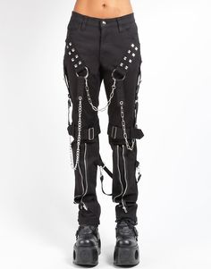 TRIPP NYC - RAIDER PANT ALL BLACK Trap Pants Goth, Tripp Electro Pants, Denim Tripp Pants, Gothic Black Leather Pants With Belt Loops, Tripp Nyc Pants, Strap Pants, Tripp Nyc, Light Blue Denim, Black Denim