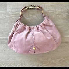 Ysl Vintage Mombasa Pink Suede Gorgeous Bag With Gold Detail. Lightly Used In Great Condition, Inside Pouch Included. About 14”W X 4”D X 7”H Please See All The Pictures As It Is Part Of The Description. Ysl Bag Vintage, Ysl Vintage Bag, Vintage Ysl Purse, Vintage Pink Handmade Shoulder Bag, Ysl Fur Bag, Bags Ysl, Ysl Vintage, Suede Bag, Saint Laurent Bags