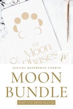 the moon phaser bundle is shown on top of a table with pens and notebooks