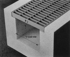 an image of a drain grate on the side of a building with measurements for it