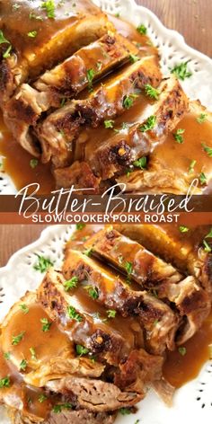 A fork-tender pork loin drenched in sizzling butter seasoned with Cajun spices cooked to perfection in the crock pot plus a simple pan gravy. Pork Roast With Gravy, Roast With Gravy, Cajun Spices, South Your Mouth, Slow Cooker Pork Roast, Pork Roast Recipes, Pork Loin Recipes, Pork Loin Roast