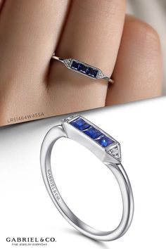 This sapphire bar rings proves the old adage that good things come in threes. LR51464W45SA#GabrielNY #UniqueJewelry #WhiteGoldRing #SapphireRing #DiamondRing Luxury Princess Cut Sapphire Ring In Diamond White, Luxury White Gold Rectangular Sapphire Ring, Luxury White Gold Sapphire Ring With Rectangular Shape, Trio Princess, Gabriel Jewelry, Ladies Rings, Princess Cut Gold, Jewelry Drawing, Bar Ring