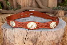 Handcrafted western bullrider design concho rodeo leather belt -color honey brown Western Concho Belt Buckles For Western-themed Events, Western Concho Belts For Ranch, Western Brown Belt With Concho, Western Style Brown Concho Belt, Southwestern Style Brown Concho Belt, Southwestern Adjustable Belts For Western-themed Events, Western Style Adjustable Belts For Western-themed Events, Western Brown Embroidered Belt, Adjustable Southwestern Belt For Western-themed Events