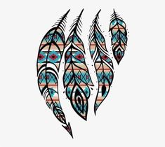 a drawing of feathers with colorful designs on it