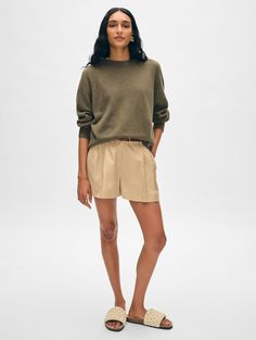 ["The sweatshirt you know and love returns, and now with more modern appeal. Updated with a cropped length, this relaxed-fitting style is crafted from our classic cashmere weight with sporty raglan sleeves and ribbed trims. Pair it with the matching jogger for a luxe loungewear look, or wear it with jeans for days on the go.\n"] Loden Green, Luxe Loungewear, Denim Hat, Curve Jeans, Engineered Garments, Sweater And Shorts, Long Coat, High Jeans, Swimwear Tops