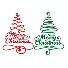 three christmas trees with merry lettering on the top one is red, green and white