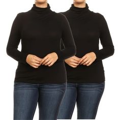 Women's Plus Size Fitted Long Sleeve Solid Turtleneck Sweater Tops Shirts (Pack of 2) The perfect lightweight turtleneck just got even better. Extremely comfortable and soft fabric with all-over stretch tailored to fit every silhouette. Machine washable for easy care. Size Chart(Inches) / MSW01637 1XL => Chest: 43-44 / Shoulder: 19 / Sleeve: 23 / Length: 30 2XL => Chest: 45-46 / Shoulder: 19.5 / Sleeve: 23.5 / Length: 30.5 3XL => Chest: 47-48 / Shoulder: 20 / Sleeve: 24 / Length: 31 Color: Black Moa Collection, Mock Turtleneck Sweater, Fitted Long Sleeve, Sweater Tops, Plus Size Fits, Womens Turtleneck, Long Sleeve Turtleneck, Pullover Sweater Women, Mock Turtleneck