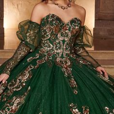 100% real photos. Global transportation. Fitted Sequin Quinceanera Dress, Green Quinceanera Dresses, Quinceanera Themes Dresses, Quinceanera Dresses Gold, Pretty Quinceanera Dresses, Quince Dress, Long Prom Gowns, Dresses Quinceanera, Rachel Allan