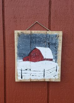 Painted Winter Scenes On Wood, Christmas Paintings On Wood, Wood Paintings, Snowy Night