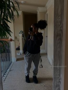 Black And Grey Sweatpants Outfit, Playoff 12s Outfit, Chill Outfits For School Fall, Black Ugg Neumel Outfit, Fly Fits For School, Black Sweatpants Outfit Black Women, Chill School Outfits Black Women, Fits With Crocs, Cute Chill Outfits For School