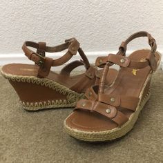 Nwot! Tan Wedge Sandals With Hemp Stitching. Adjustable Ankle Strap. Tan Wedge Sandals, Tan Wedges, Womens Shoes Wedges, Wedge Sandals, Ankle Strap, Wedges, Stitching, Size 7, Women Shoes