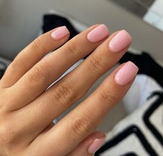 Light Pink Opaque Nails, Medium Squoval Nails, Plain Coloured Nails, Solid Colour Nail Ideas, Short Light Pink Nails, Solid Colour Nails, Short Pink Nails, Soft Pink Nails, Squoval Nails