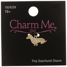 charm me tiny dachshund charm in gold on black with pink trimming