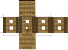 a paper model of a brick building with four windows and one door on each side