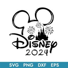 the disney mouse logo with fireworks and castle in the background for svg png dxf eps