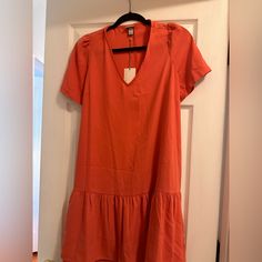 Orange Short Sleeve Dress Bought From Target. Size S Short Sleeve Shift Mini Dress For Brunch, Shift Mini Dress With Short Sleeves For Brunch, Dresses Orange, Summer Pullover, Strapless Sundress, One Shoulder Midi Dress, Floral Cotton Dress, Seersucker Dress, Belted Midi Dress