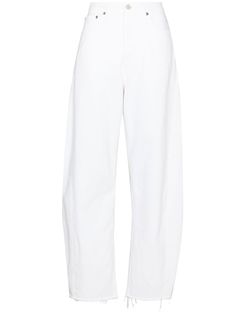 organic cotton high-waist wide-leg jeans from AGOLDE featuring white, high waist, wide leg, belt loops, button fly fastening and classic five pockets. High Waist Wide Leg Jeans, Agolde Jeans, Leg Belt, Jeans Wide, Versace Outfit, Organic Materials, Jeans White, Wide Leg Denim, Boots For Sale