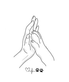 two hands reaching up to each other with hearts and paw prints on the bottom right hand