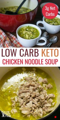 low carb keto chicken noodle soup in a bowl