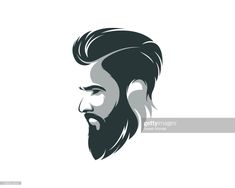 a bearded man's head with long hair and beard on white background stock illustration