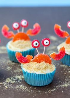 some cupcakes with googly eyes on them