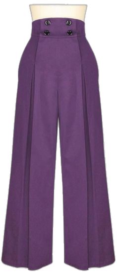 Purple Wide Leg Pants For Work, Retro High Waist Solid Bottoms, Purple High Waist Wide Leg Pants For Work, Formal Purple Bottoms With Pockets, Retro Wide Leg Solid Bottoms, Retro Pleated Bottoms For Fall, Chic Fall Bottoms With Box Pleat, Retro Wide Leg Solid Color Pants, Classic Wide Leg Bottoms With Accordion Pleats