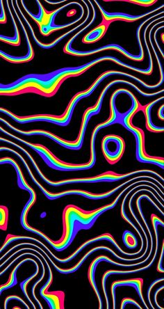 an abstract background with multicolored lines and wavy shapes in black, blue, green, pink, yellow