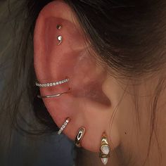 a close up of a person with ear piercings on their left and right sides