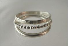 Set of 3 Sterling Silver Rings for women. They are beaded, hammered and smooth. These stacking rings will be send in a jewelry-bag. More rings in our shop: https://www.etsy.com/de/shop/RomeoUndJuliaGermany?ref=l2-shop-header-avatar&section_id=23705031 Sterling Silver Jewelry Rings, Silver Rings With Stones, Jewellery Unique, Sterling Silver Stacking Rings, Silver Ring Set, Silver Jewelry Handmade, Silver Bead, Wedding Rings For Women, Sterling Silver Bead