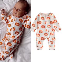 Lovely Baby Girls Boys Halloween Romper Clothes Pumpkin Print Long Sleeve Ruffles Zipper Jumpsuits Baby Boy Halloween Outfits, Tigger Costume, Baby Boy Halloween, Halloween Romper, Boy Halloween, Collar Bodysuit, Sleeve Ruffles, Pink Onesie, Birthday Idea