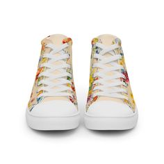 Step up your shoe game with these Women's Spring Flowers Sneakers. These one-of-a-kind kicks were designed by an independent artist with dog and wolf lovers in mind. They are perfect for dog lovers, dog moms, dog walkers, wolf lovers, and anyone who wants a unique pair of comfortable and trendy sneaks. Get yours now! Features 100% polyester, canvas upper side Ethylene-vinyl acetate (EVA) rubber outsole Breathable lining, soft insole Faux leather toe cap White laces Padded collar, lace-up front A Art Sneakers, Sneakers Cute, Silhouette Canvas, Floral Sneakers, Cap White, Cute Sneakers, Colorful Shoes, Retro Shoes, Dog Walker