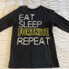 Boys 18/20 Fortnite Long Sleeve Tee Shirt Black Eat Sleep Fortnite Repeat. Birthday Presents For Friends, Presents For Friends, Long Sleeve Tee Shirts, Gaming Clothes, Eat Sleep, Shirt Ideas, Boys T Shirts, Birthday Presents, Project Ideas