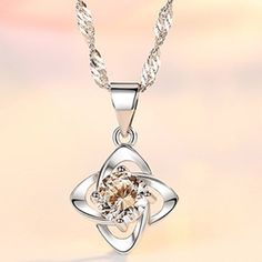 "925 Sterling Silver Crystal Zircon Four Leaf Pendant Necklace For Woman, K139 "" Available Size:18 Inch Metal: 925 Sterling Silver Stone: Cubic Zirconia 100 % Lead And Nickel Free 100 % Hypoallergenic Will Not Tarnish Or Fade Perfect For Gift, Holiday, Christmas, Birthday, Vacation, Mother's Day, Valentine's Day, Wedding, Engagement , Bridal, Promise, Anniversary, Party Item Code: N014 Thank You For Shopping With Us!""" Sterling Silver Pendant Diamond Necklace, Fine Jewelry Sterling Silver Diamond Pendant Necklace, Dazzling Silver Diamond Necklace With Flower Pendant, Silver Sterling Silver Diamond Necklace With Gemstone, Silver Diamond Gemstone Necklace In Sterling Silver, Silver Flower Pendant Necklace With Diamond Cut, Silver Necklace With Diamond Accents And Flower Pendant, White Gold Necklaces Stamped 925, Luxury Sterling Silver Flower Pendant Jewelry