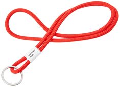 a red leash with a metal hook on it's end and a white handle