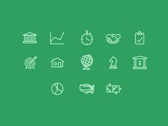 white line icons on green background