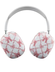 a pair of headphones with pink flowers on them