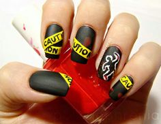 . Twd Nails, Horror Movie Acrylic Nails, Zombie Acrylic Nails, Horror Nails Acrylic Coffin, Rob Zombie Acrylic Nails, Easy Horror Nails Designs, Horror Nails, Holloween Nails, Cute Halloween Nails