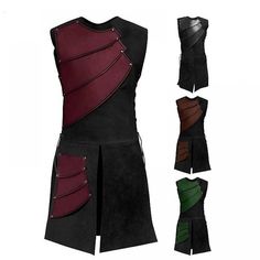 Mens Patchwork Bandage Split Long Waistcoat - https://lordsteampunk.com  Price: 80.00 & FREE Shipping  #steampunk #steampunklove #cyberpunkmasks #steampunkrings #steampunkcorsets #steampunkwatches #steampunkfashion #steampunkaccessories Dragonstone Castle, Medieval Archer, Long Waistcoat, Medieval Cosplay, Costume Armour, Warrior Costume, Warrior Outfit, Gilet Long