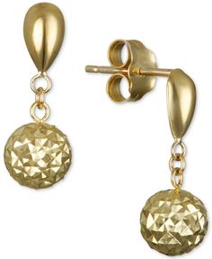 Sparkle and shine in the radiant light captured by the polished diamond-cut texture of these drop earrings designed in 14k gold. Approximate drop: 5/8". Macy's 14k Gold Dangle Earrings, Macy's Gold Drop Earrings, Macy's 14k Gold Earrings, Pierced Gold Earrings From Macy's, Gold Earrings From Macy's, Macy's Gold Pierced Earrings, Macy's Yellow Gold Earrings For Formal Occasions, Macy's Yellow Gold Earrings, Macy's Gold Pierced Jewelry