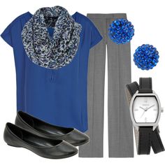 Teacher Clothing / Outfit - Polyvore (Blue / Grey) Grey Pants Outfit, Teaching Outfits, Teacher Teacher, Winter Mode, Work Outfits Women, Grey Pants