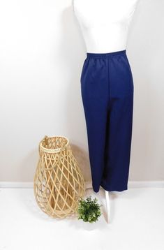 "Vintage 80s Navy Blue High Elastic Waist Pleated Polyester Boot Cut Minimal Pants Slacks Trousers Sz 3X Plus Size Petite These pants are used but in great condition. Has no odors, rips, tears, staining and hardly any wear and tear. Appropriate for any professional, evening, or casual occasion. Measurements: Inseam: 25\" Waist: 44\" Hips: 58\" Top to bottom: 39\" (Measurements are taken across item laying flat and are then doubled.) Thanks for looking! Domestic Shipping: First Class (2-5 days). Minimal Pants, Slacks Trousers, Xmas Sale, Plus Size Petite, Fast Fashion Brands, Slack Pants, Transparent Fashion, Pretty Fabric, Trousers Pants