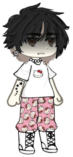 Hello Kitty Boy, Gachalife Girl Outfits, Gacha Custom Poses Couple, Drawing Male Hair, Hello Kitty Clothes, Characters Inspiration Drawing, Jhope Cute, Club Outfit Ideas, Cute Cartoon Drawings