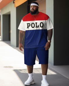 This set features a splicing style. The red, white, and blue color blocks and the printed "POLO" make this set full of street fashion. The loose cut is very friendly to plus-size men and is ideal for hot summer days. It is light and breathable, suitable for daily casual wear. Type: Short Sleeve T-shirt Shorts Set Design: Print, Color block, Letter, Red, White, Blue Style: Casual Fit: Loose Neckline: Crew Sleeve Length: Short Sleeve Occasion: Casual, Street Strolling, Gym, Vacation, Parties Pleas Pants Summer, Gift For Father, Polo Sport, Sports Travel, Men's Suit, Father Son, Mens Plus Size, Casual T Shirt, T Shirt And Shorts