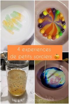 four different pictures with the words 4 experiences de petits soirers written on them