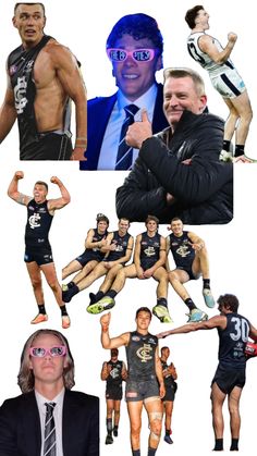 a collage of photos with men and women in sports uniforms, including an image of a man wearing sunglasses