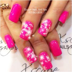 French Dip Nail Ideas, Pink Nails With Snowflakes, Hot Pink Christmas Nails, Holiday Nails Pink, Pink Holiday Nails, Better Nails, Hot Pink Christmas, Pink Christmas Nails, Nails Images