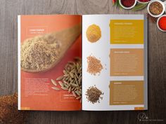 an open recipe book with spices and seasonings